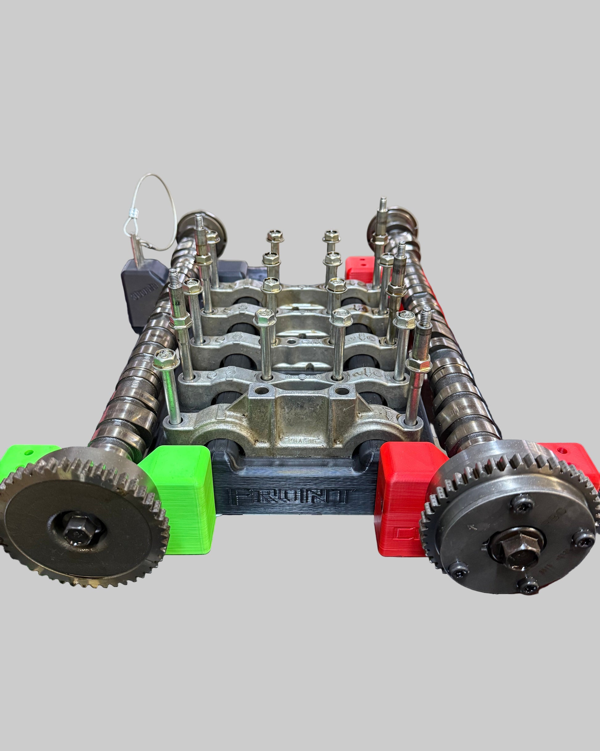 Mechanical components on a workbench with a blurred background